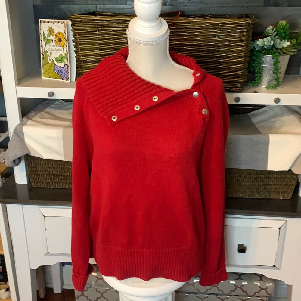 American Living Red Side Button Cowl Neck Red Sweater Size Large